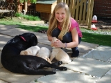 Proud Mum with Katherine looking in on the puppies!